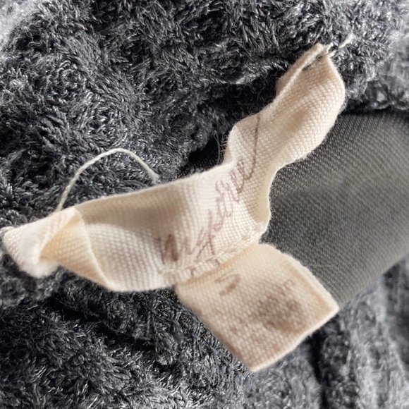 Anthropologie Small S Mystree Gray Thermal Waffle Knit Velvet Stripe Cowl Top - Picture 3 of 4